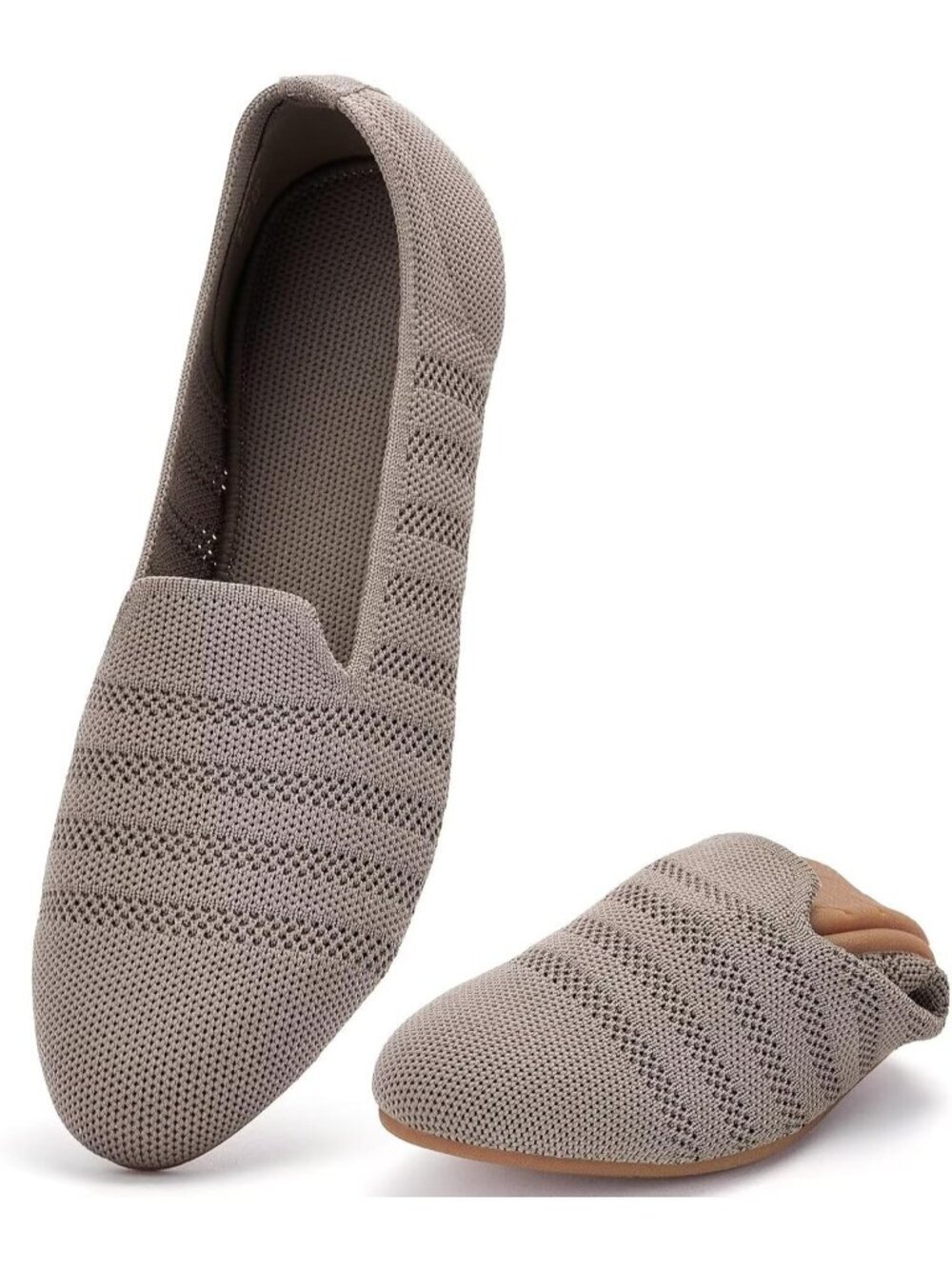 Women's Khaki 2 Ballet Flat Knit Round Toe Textile Slip On Walking Shoes